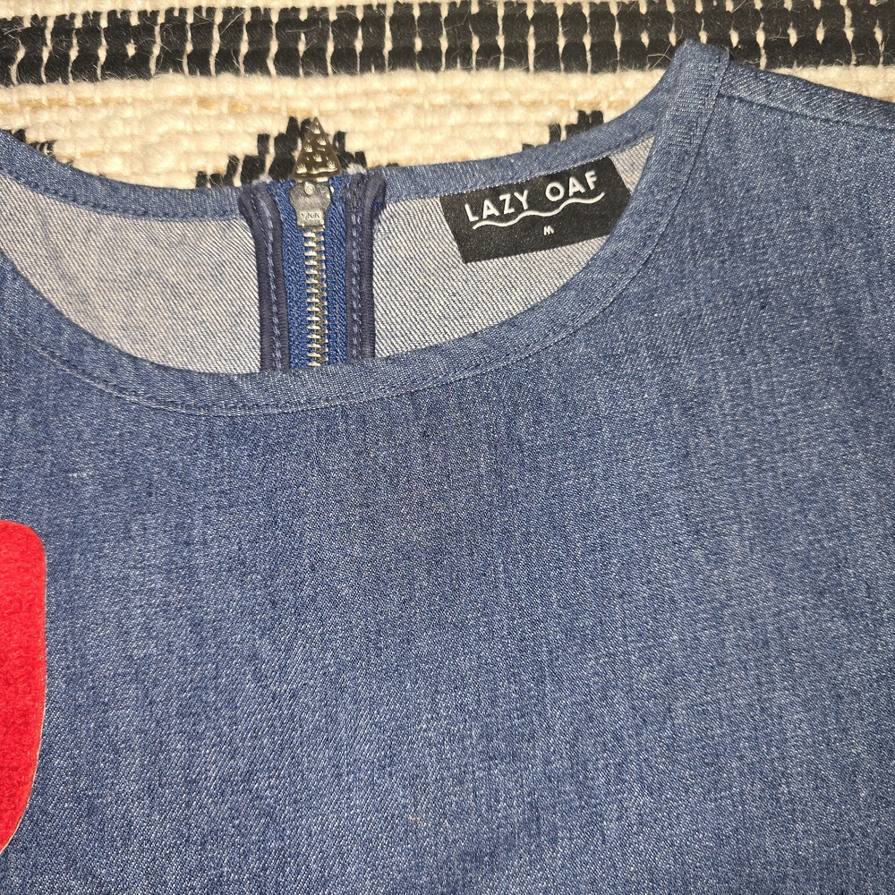 Lezy Oaf Denim Dress With Fruit Paches - Picture 2 of 6